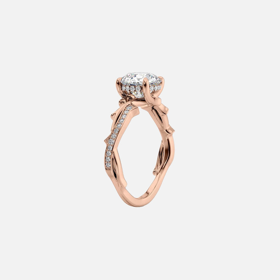  The Pave Twig Emerald Moissanite Ring 18k Rose Gold 002