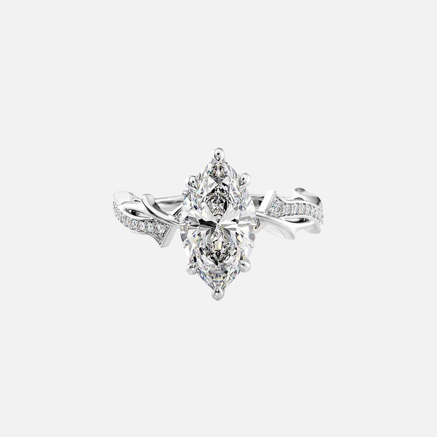  The Pave Twig Marquise Lab Diamond Ring 14k White Gold 001