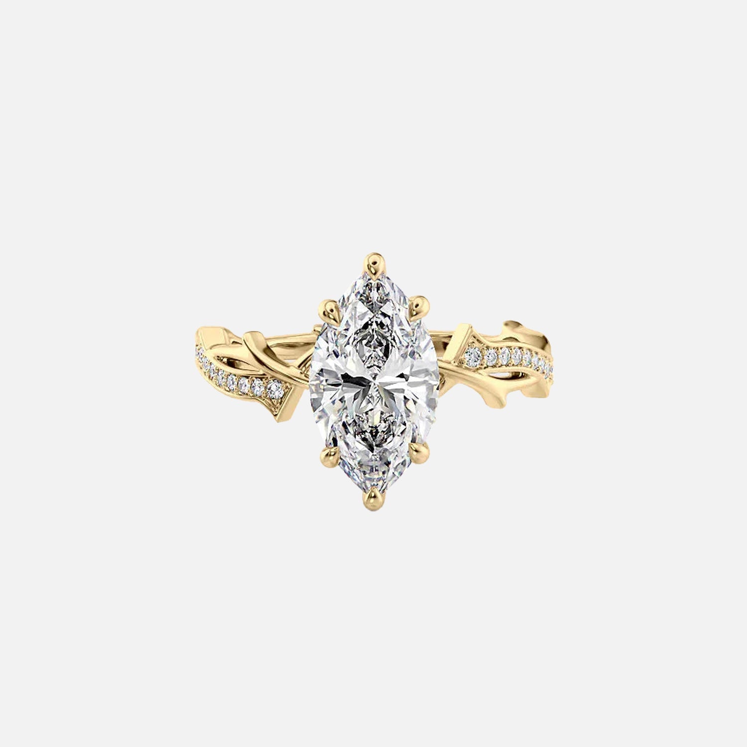 The Pave Twig Marquise Lab Diamond Ring 14k Yellow Gold 001