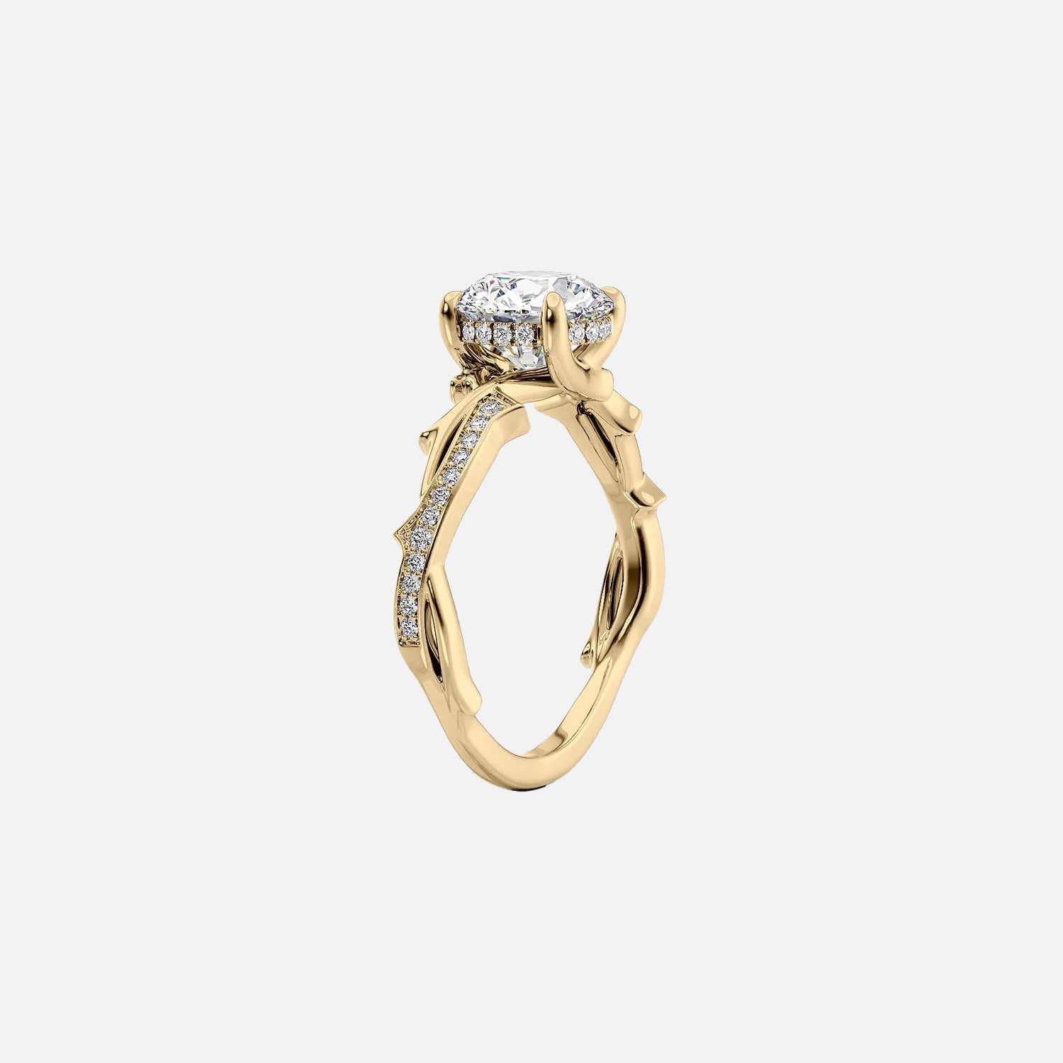  The Pave Twig Marquise Lab Diamond Ring 14k Yellow Gold 002