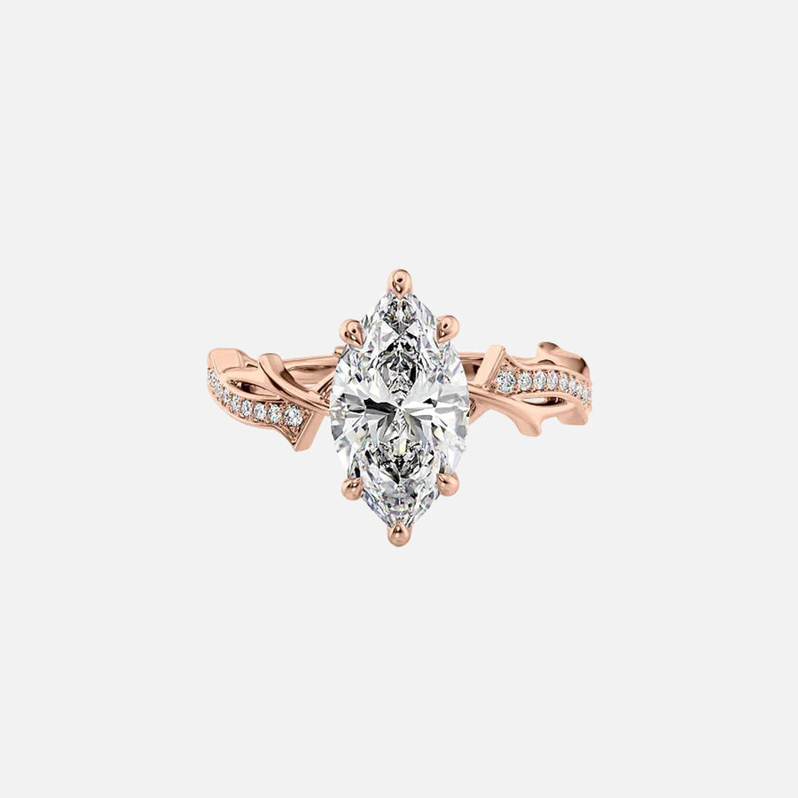  The Pave Twig Marquise Lab Diamond Ring 18k Rose Gold 001