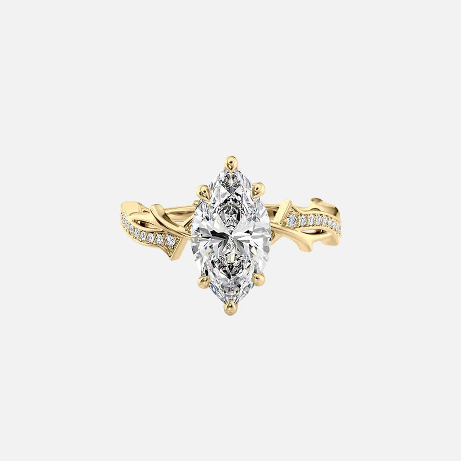  The Pave Twig Marquise Moissanite Ring 18k Yellow Gold 001