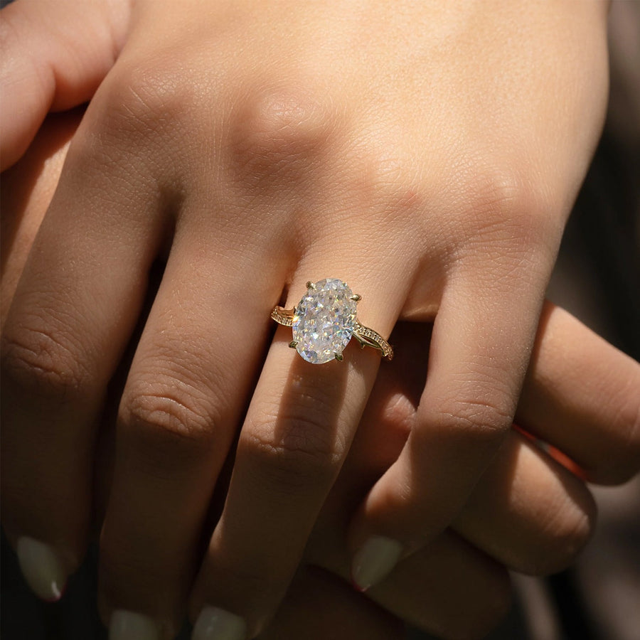  The Pave Twig Oval Lab Diamond Ring 14k Yellow Gold 003