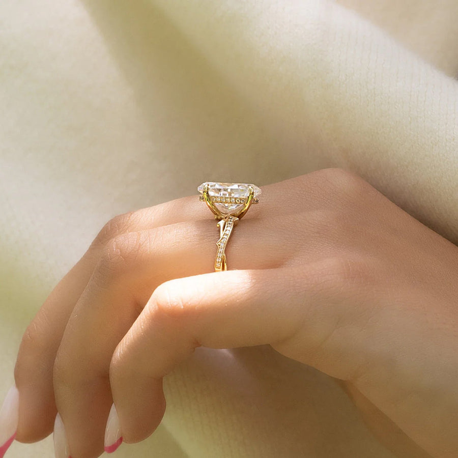  The Pave Twig Oval Lab Diamond Ring 18k Yellow Gold 004