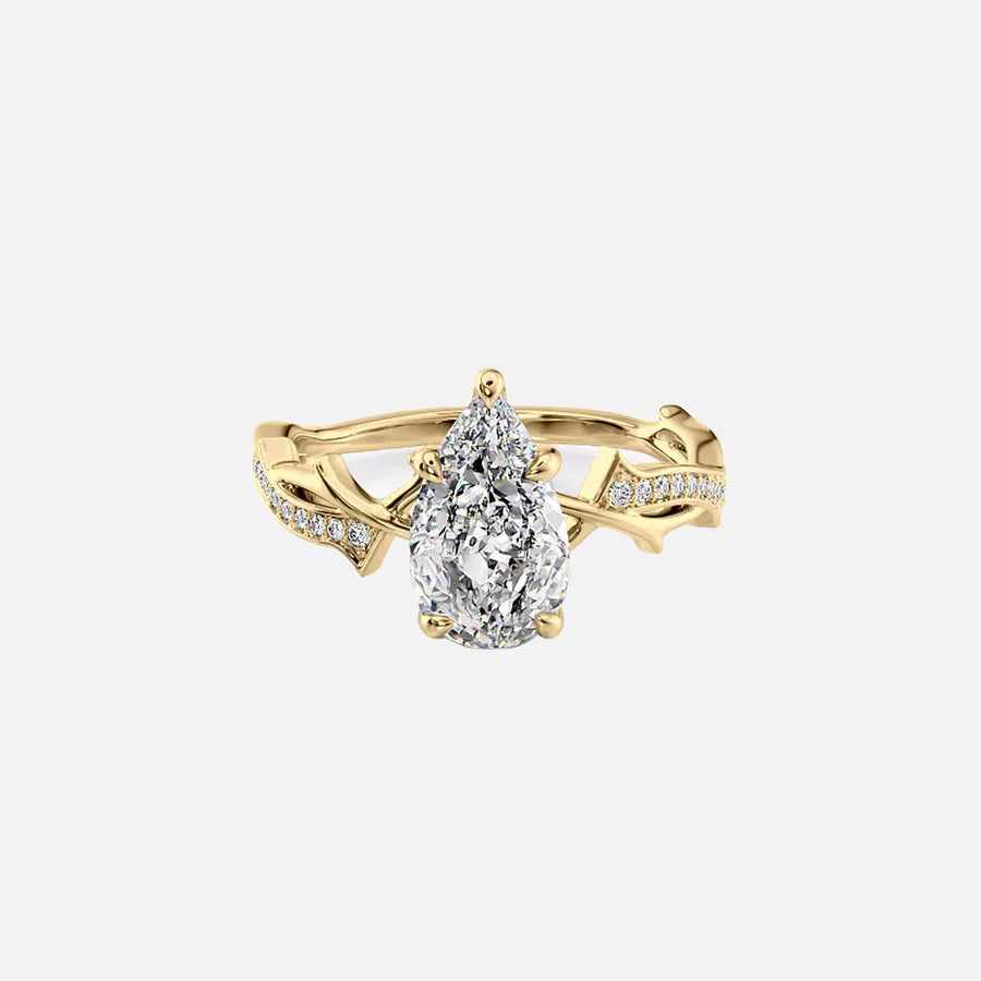  The Pave Twig Pear Lab Diamond Ring 18k Yellow Gold 001