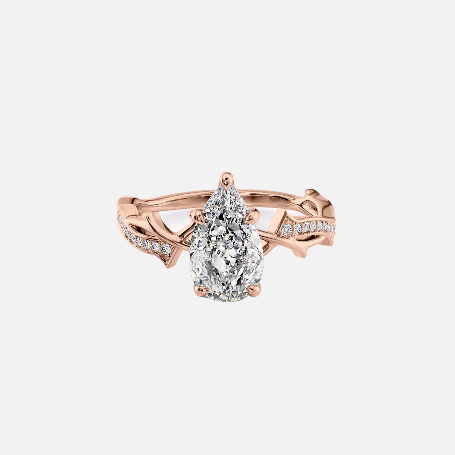  The Pave Twig Pear Moissanite Ring 14k Rose Gold 001