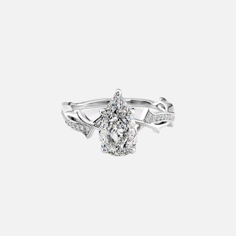  The Pave Twig Pear Moissanite Ring 14k White Gold 001