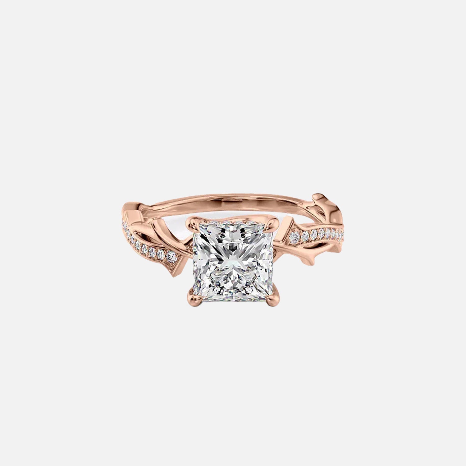  The Pave Twig Princess Lab Diamond Ring 14k Rose Gold 001