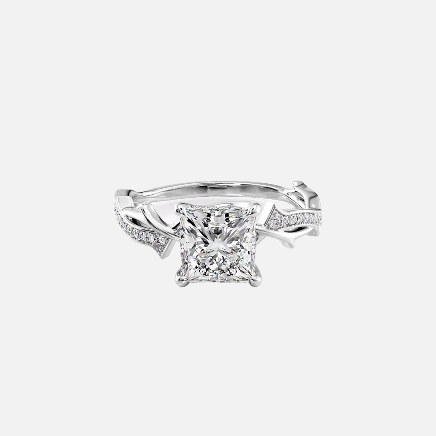  The Pave Twig Princess Moissanite Ring 14k White Gold 001