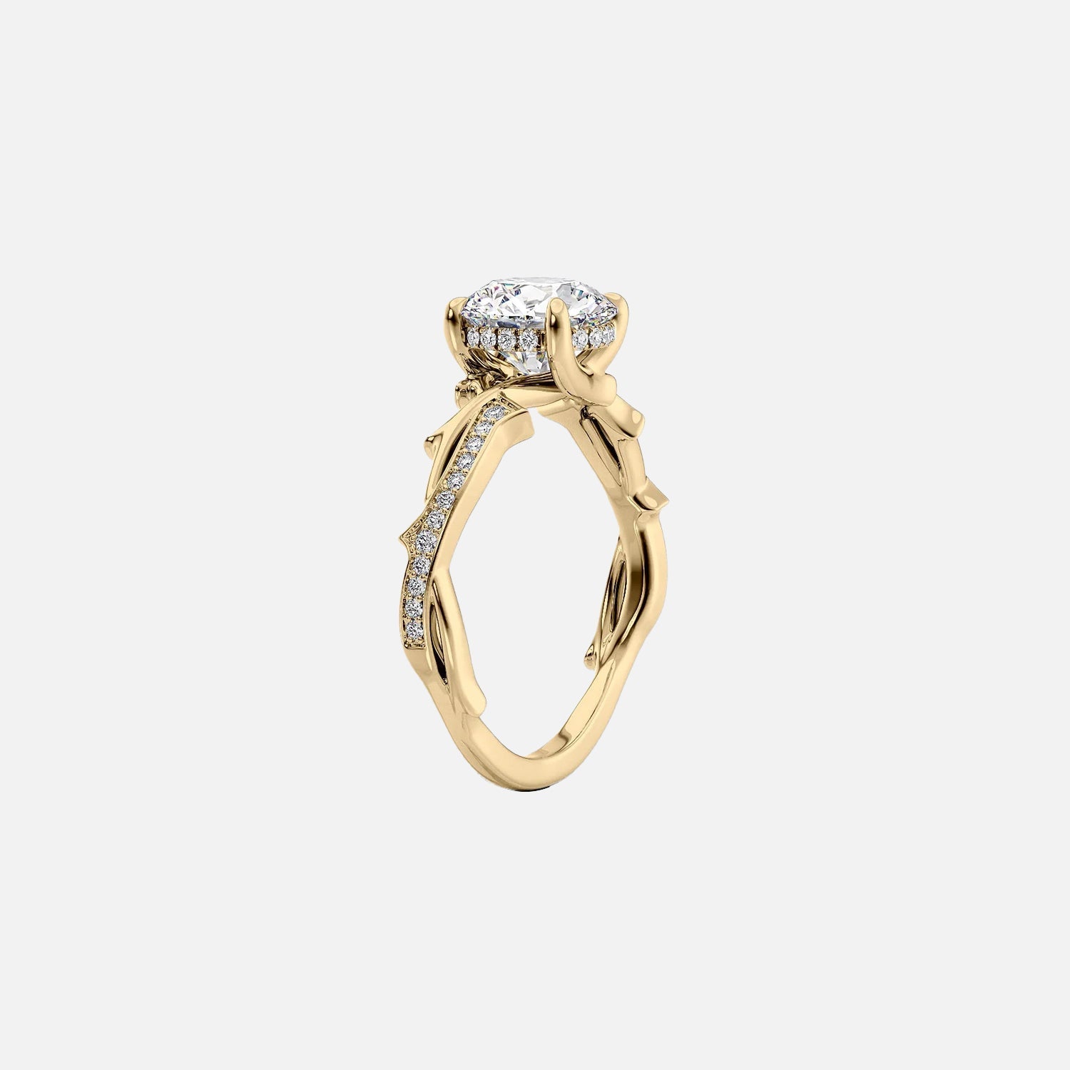  The Pave Twig Princess Moissanite Ring 14k Yellow Gold 002