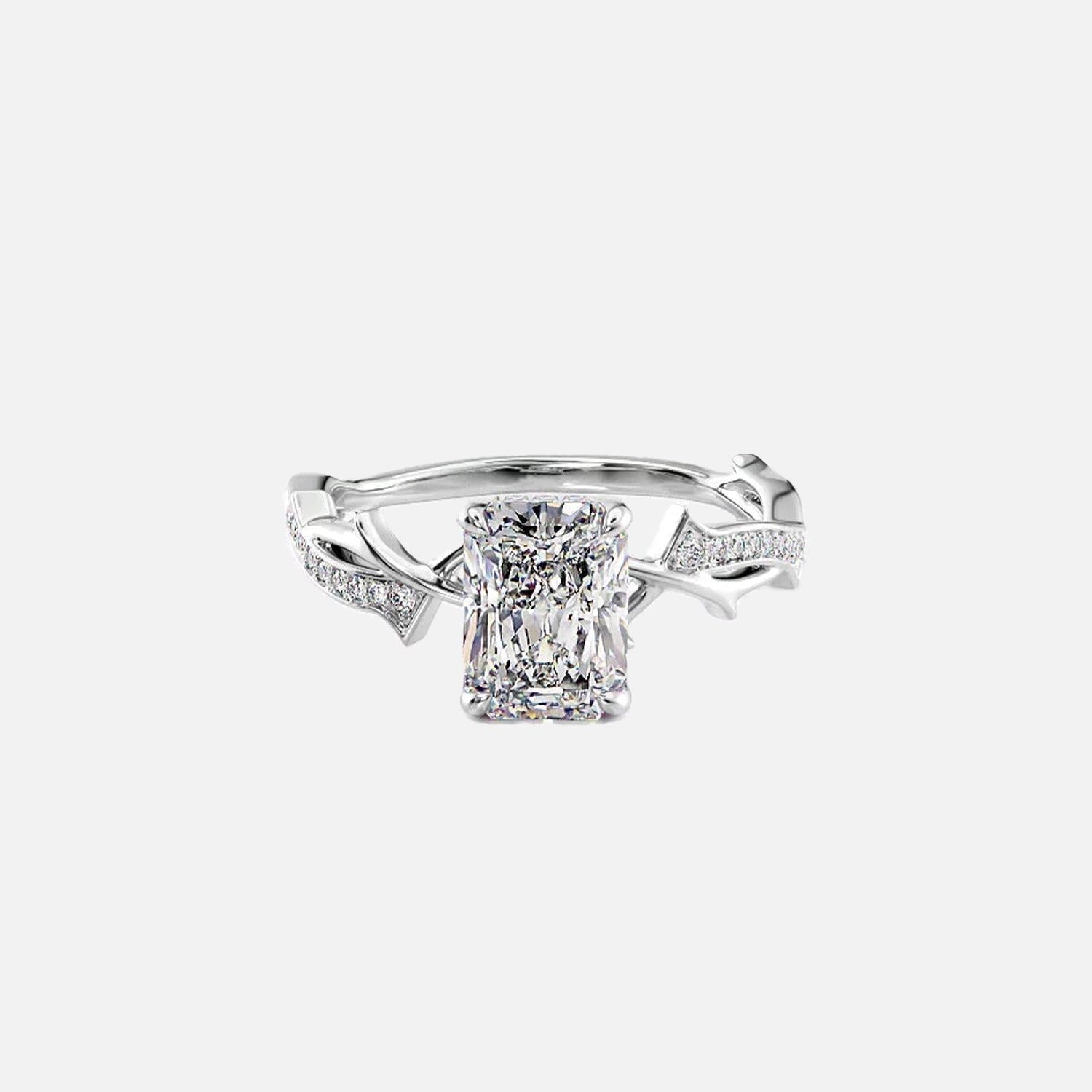  The Pave Twig Radiant Lab Diamond Ring 14k White Gold 001