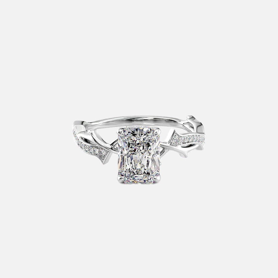  The Pave Twig Radiant Moissanite Ring 18k White Gold 001