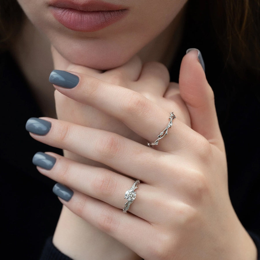  The Pave Twig Round Moissanite Ring 14k White Gold 003