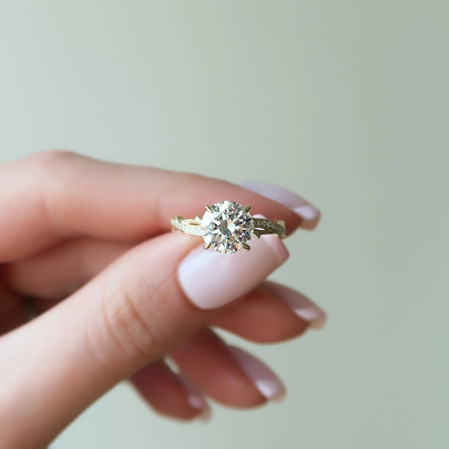  The Pave Twig Round Moissanite Ring 18k Yellow Gold 003