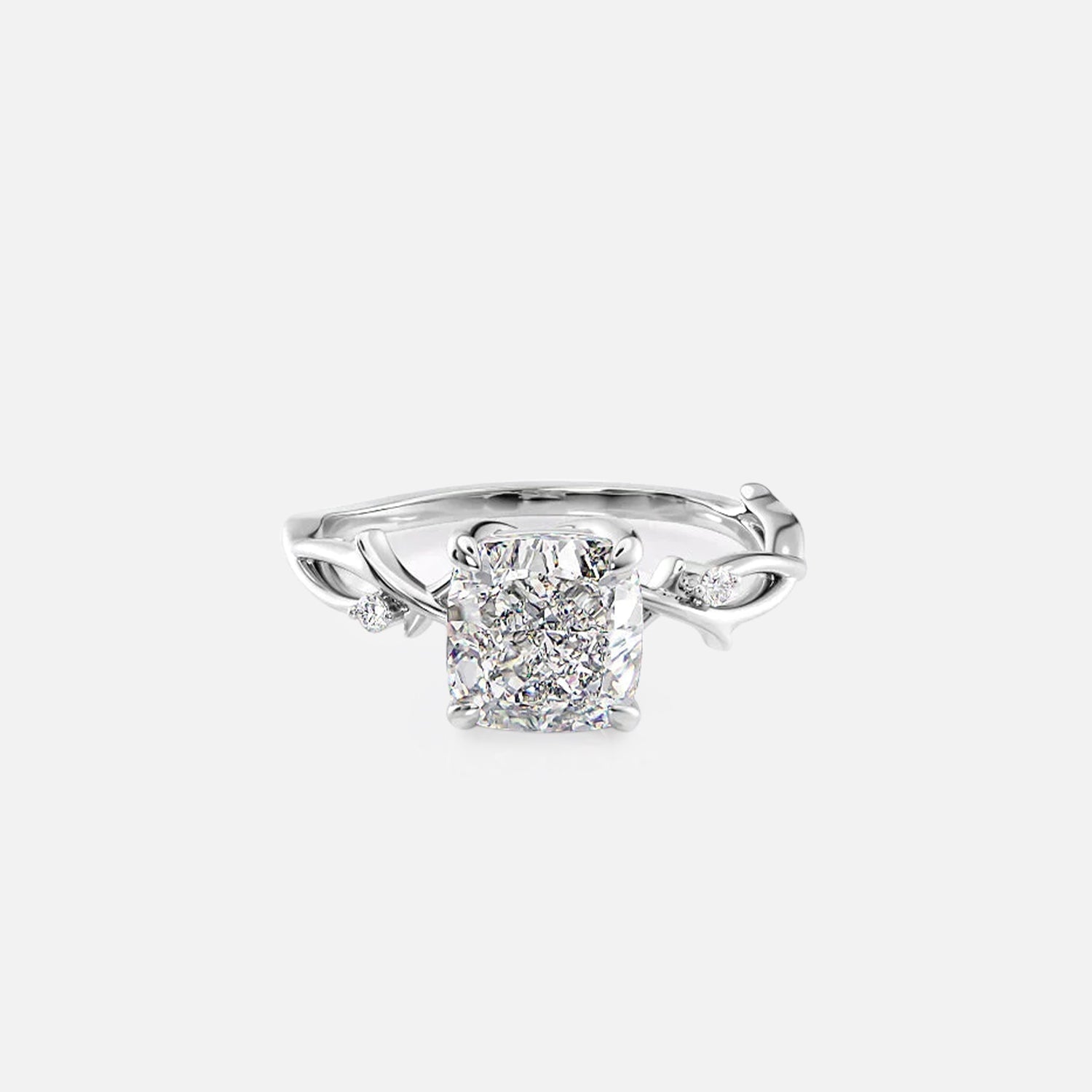  The Polished Twig Polished Cushion Lab Diamond Ring 14k White Gold 001