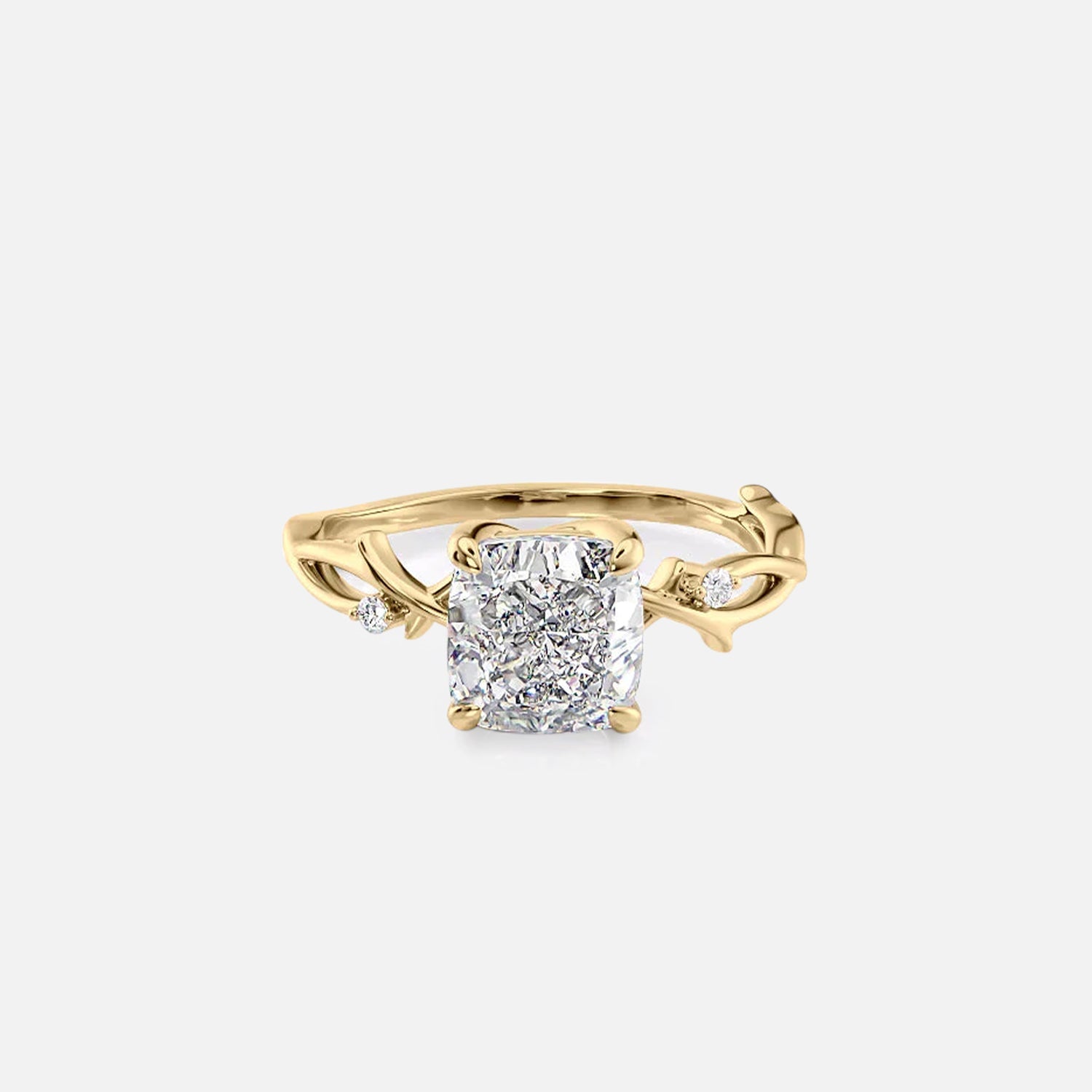 The Polished Twig Polished Cushion Lab Diamond Ring 14k Yellow Gold 001
