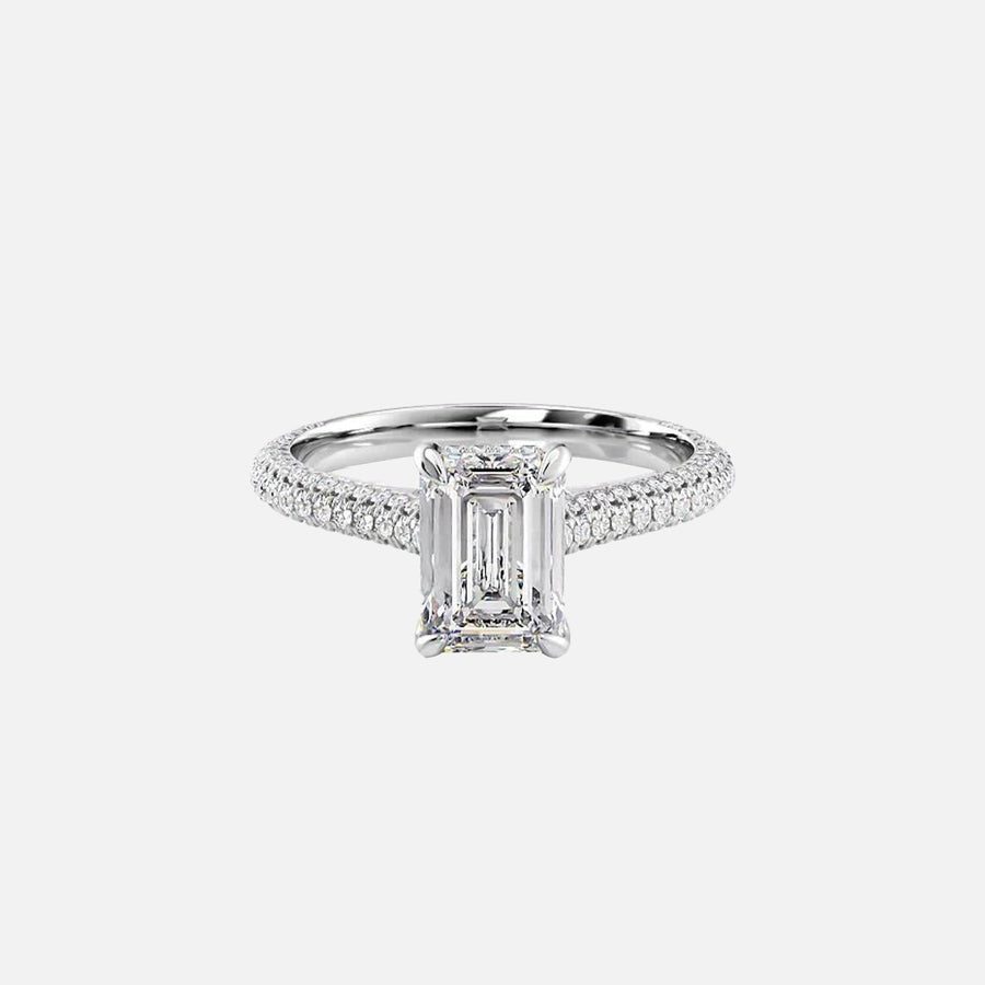  The Rachel Emerald Moissanite Ring 14k White Gold 001