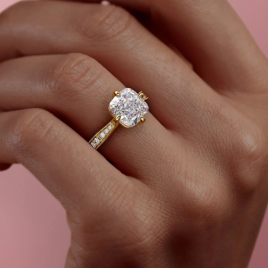  The Rebecca Cushion Lab Diamond Ring 14k Yellow Gold 005 Final