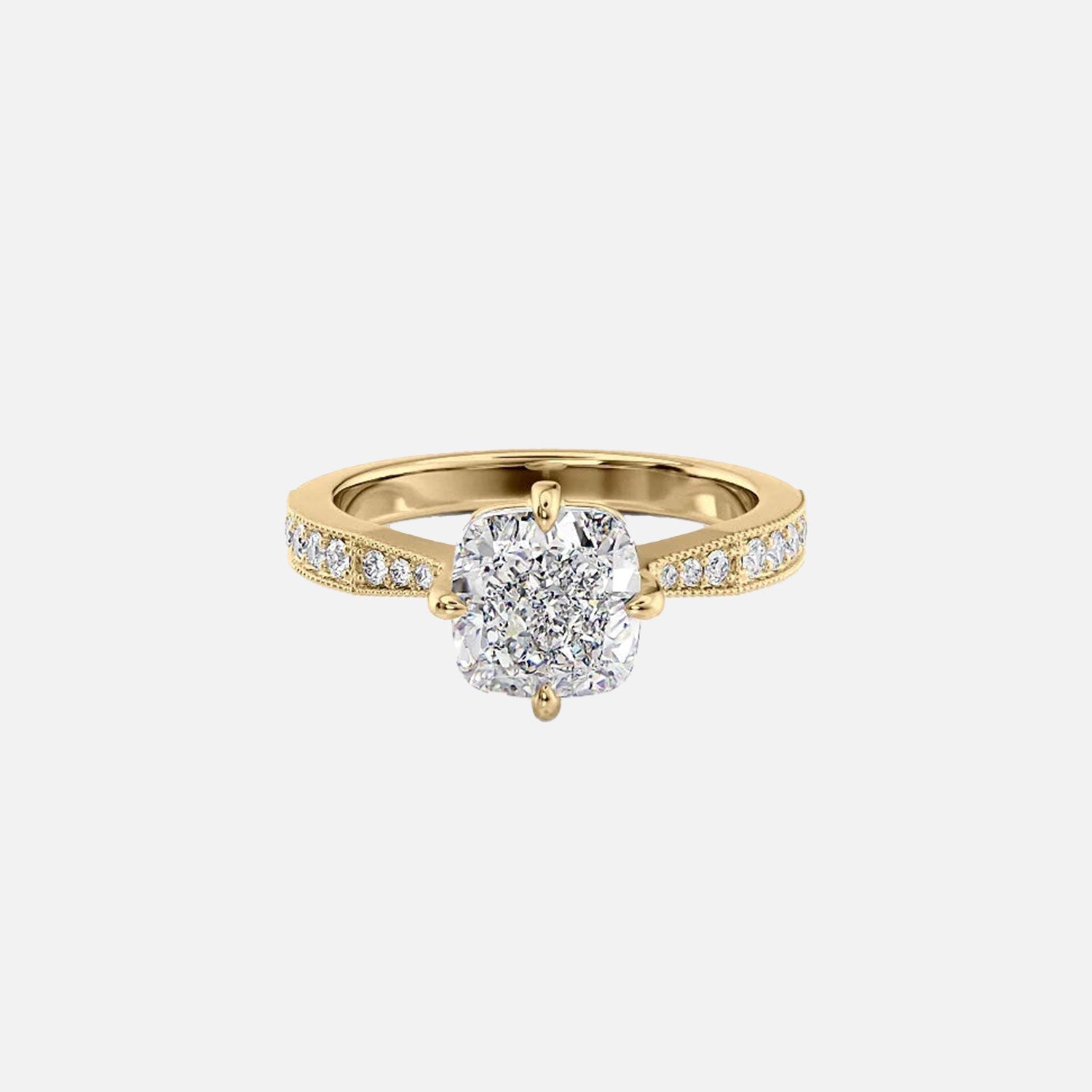 The Rebecca Cushion Moissanite Ring 14k Yellow Gold 001