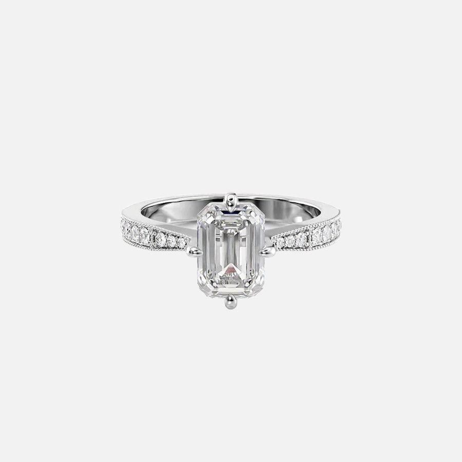  The Rebecca Emerald Moissanite Ring 18k White Gold 001