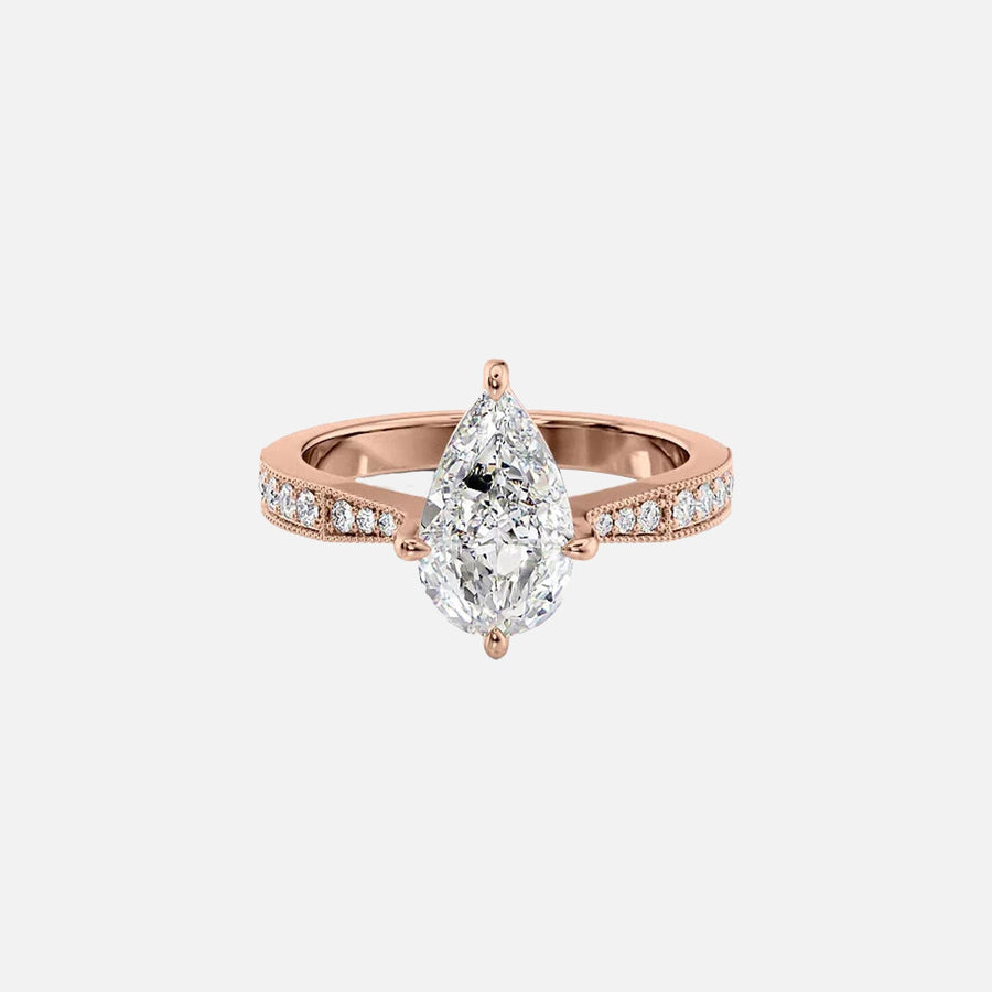  The Rebecca Pear Moissanite Ring 18k Rose Gold 001