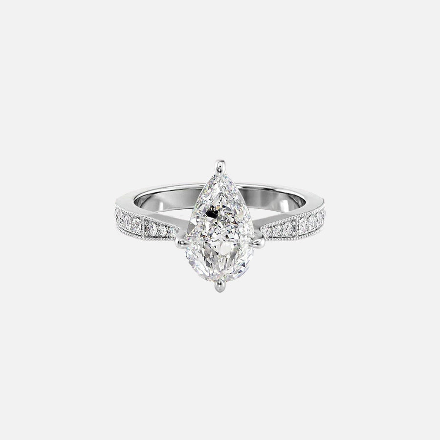  The Rebecca Pear Moissanite Ring 18k White Gold 001