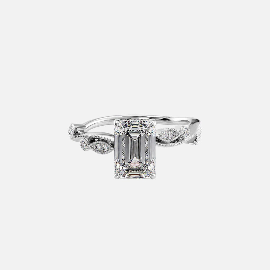  The Robin Emerald Moissanite Ring 18k White Gold 001