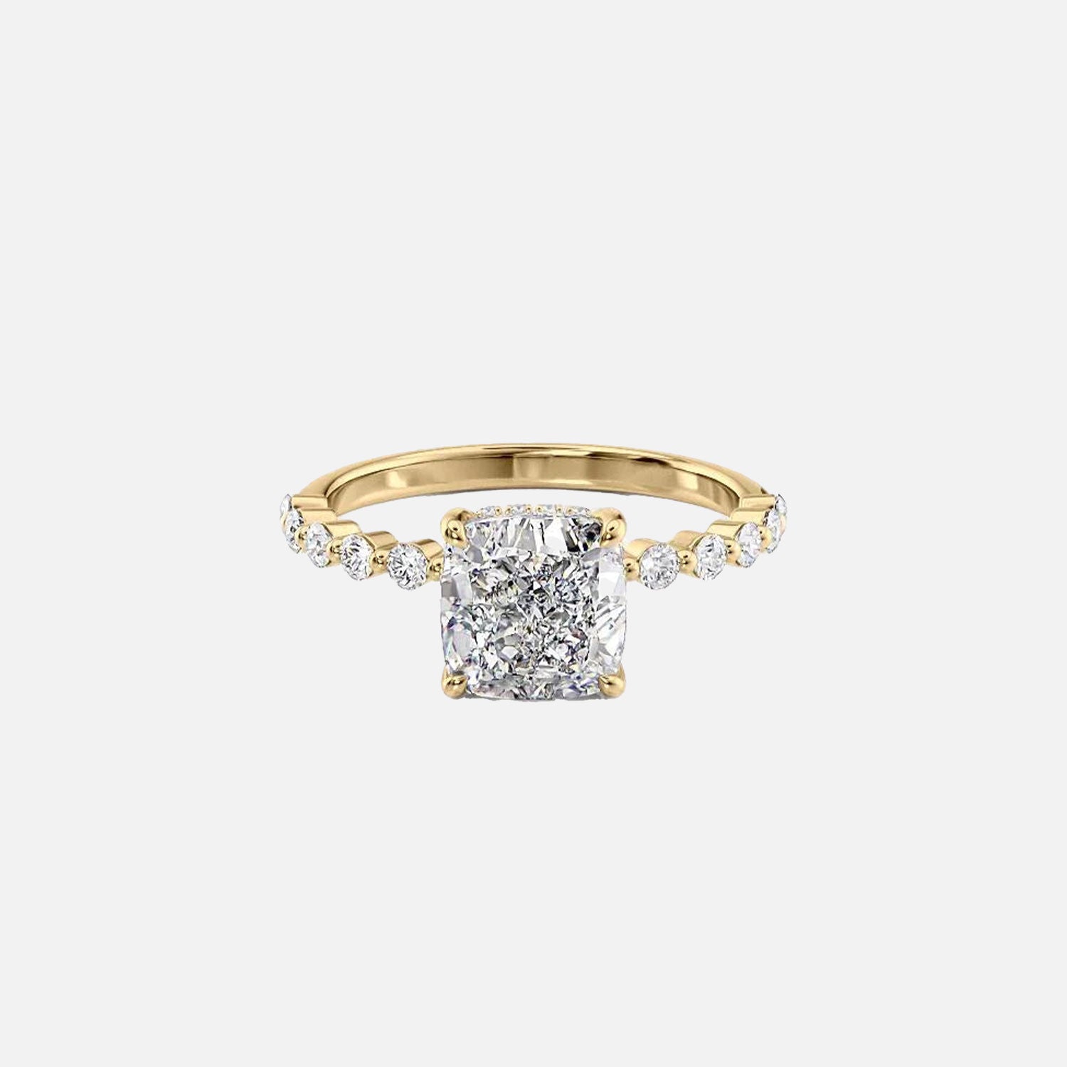 The Round Khloe Cushion Moissanite Ring 14k Yellow Gold 001