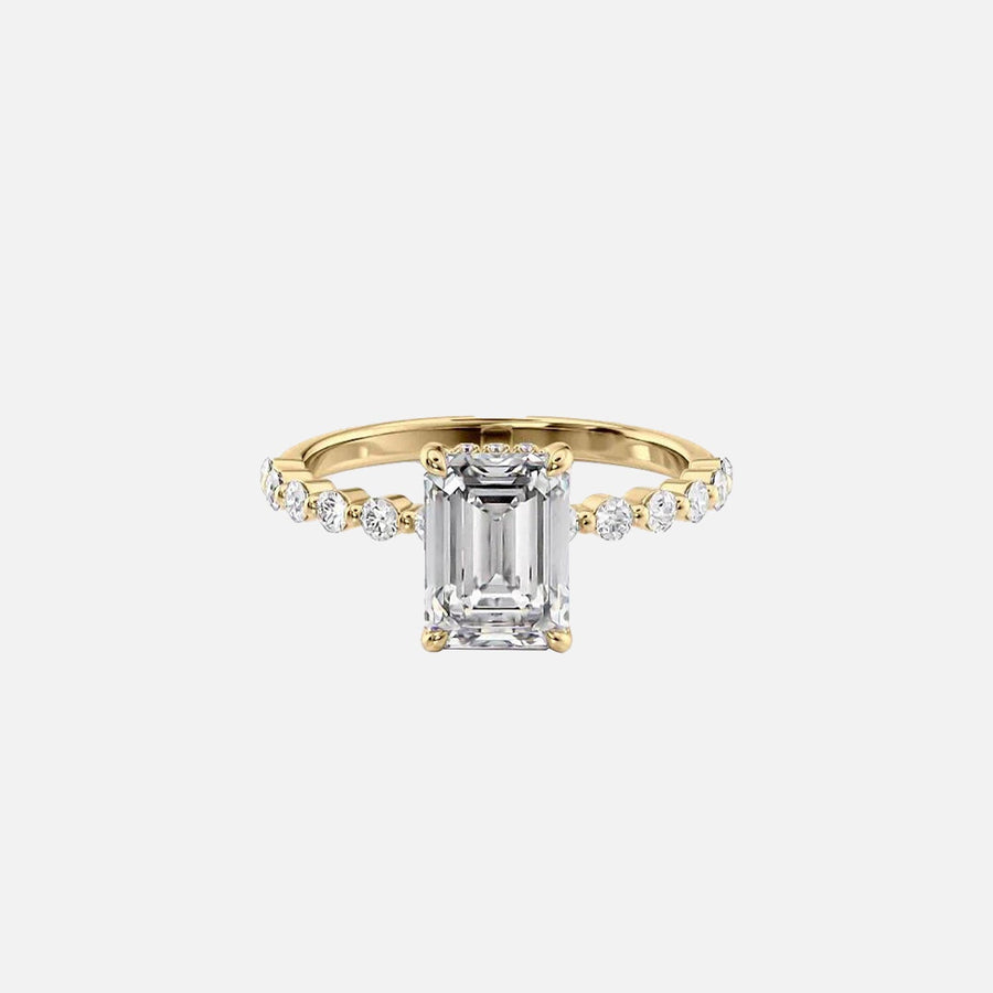 The Round Khloe Emerald Moissanite Ring 14k Yellow Gold 001