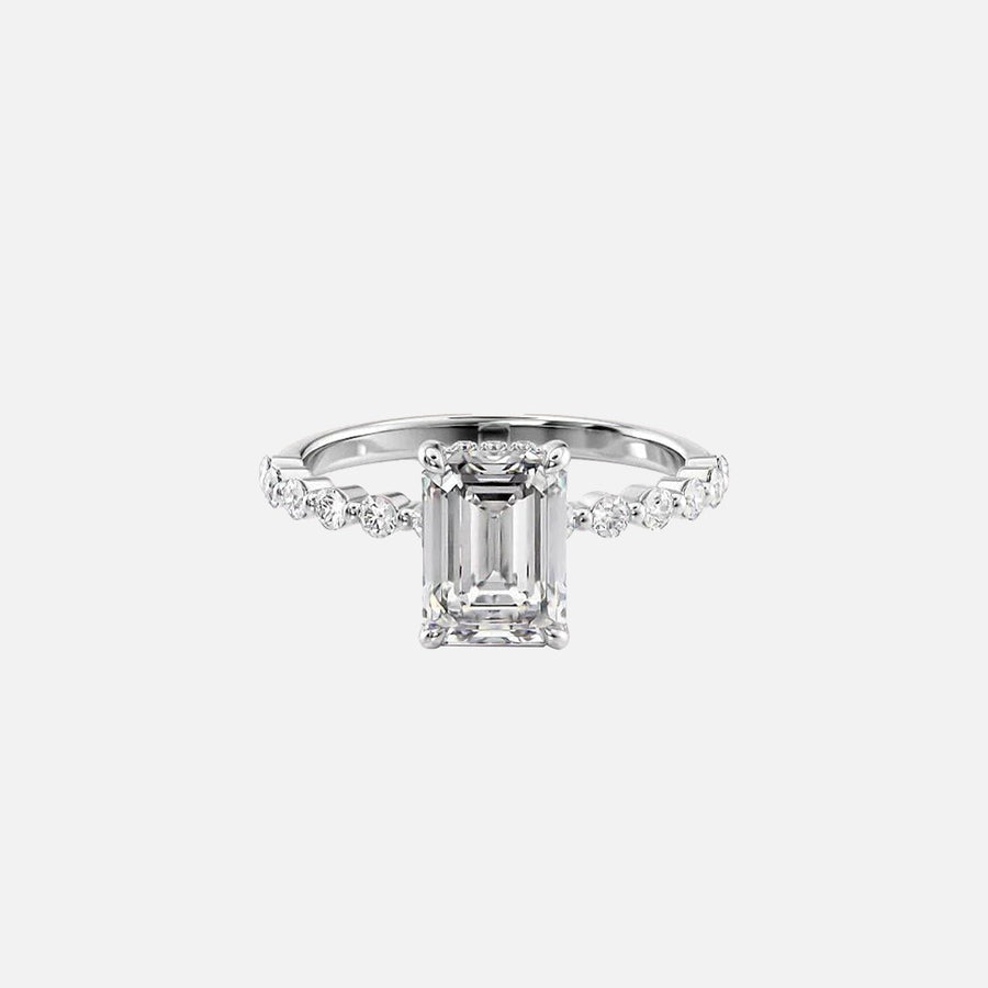  The Round Khloe Emerald Moissanite Ring 18k White Gold 001