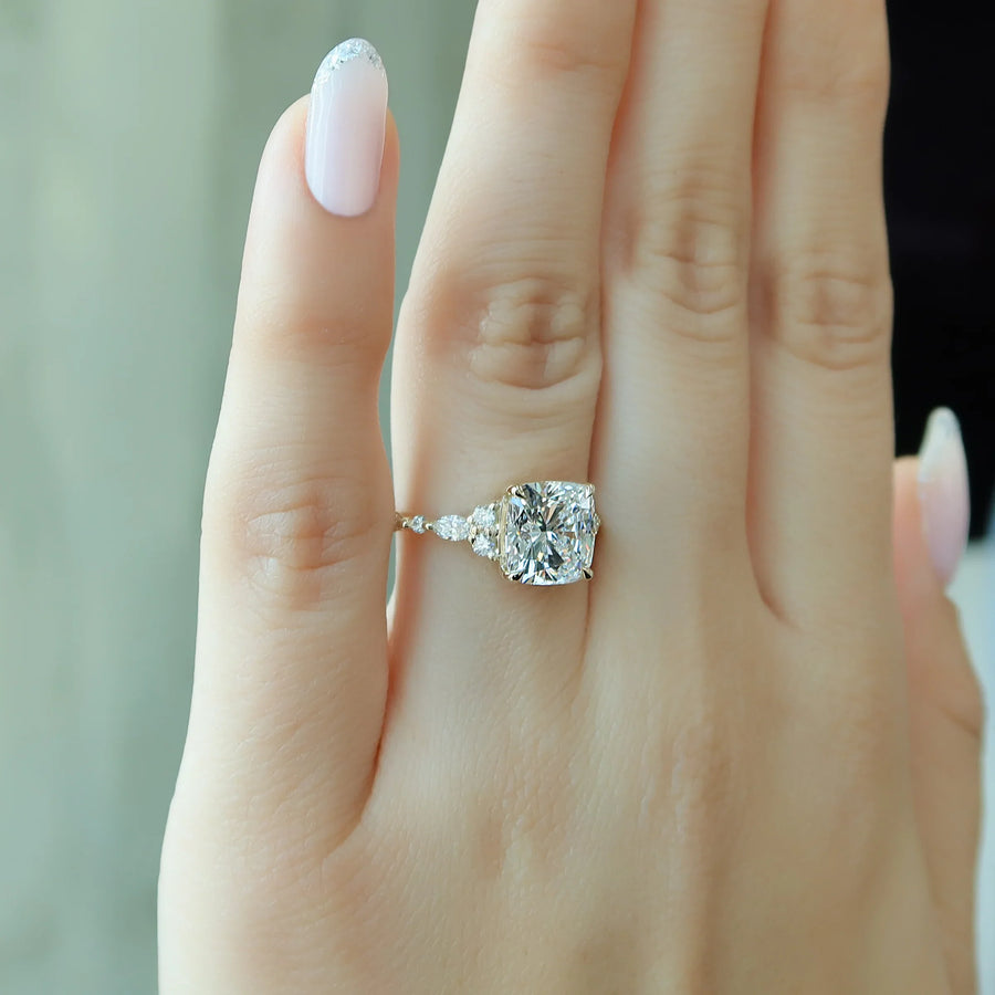  The Round Kristen Cushion Moissanite Ring 14k Yellow Gold 003