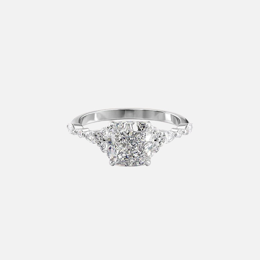  The Round Kristen Cushion Moissanite Ring 18k White Gold 001