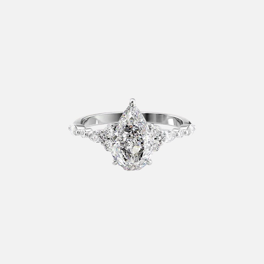  The Round Kristen Pear Lab Diamond Ring 14k White Gold 001