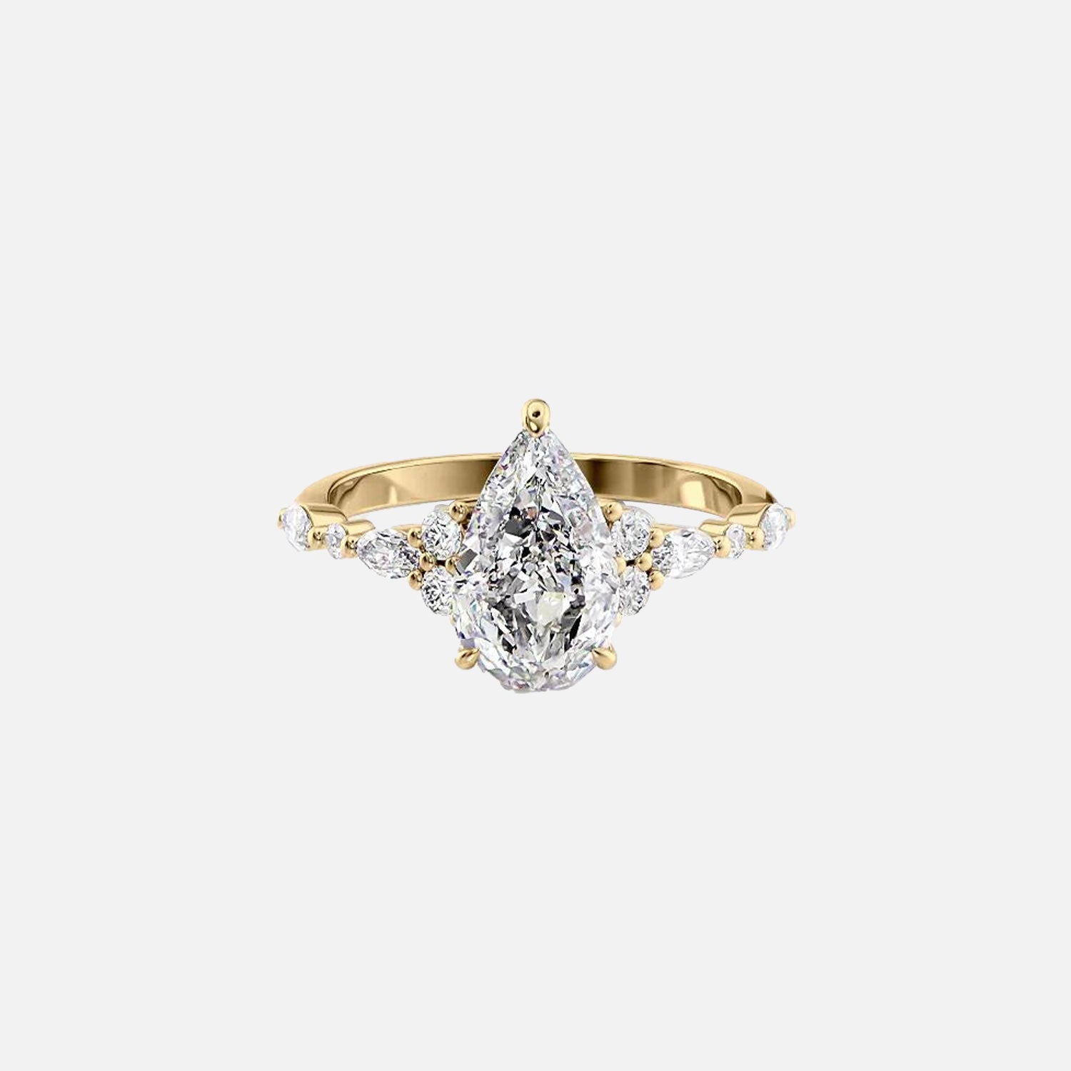 The Round Kristen Pear Moissanite Ring 14k Yellow Gold 001