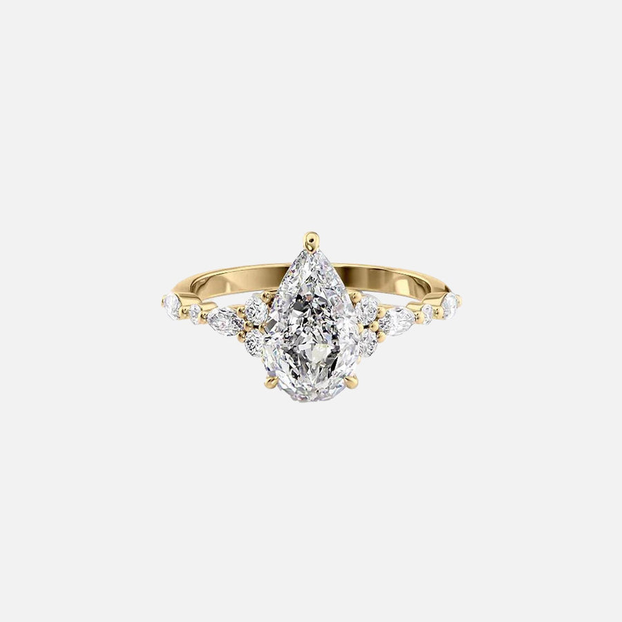 The Round Kristen Pear Moissanite Ring 14k Yellow Gold 001
