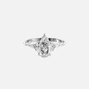  The Round Kristen Pear Moissanite Ring 18k White Gold 001