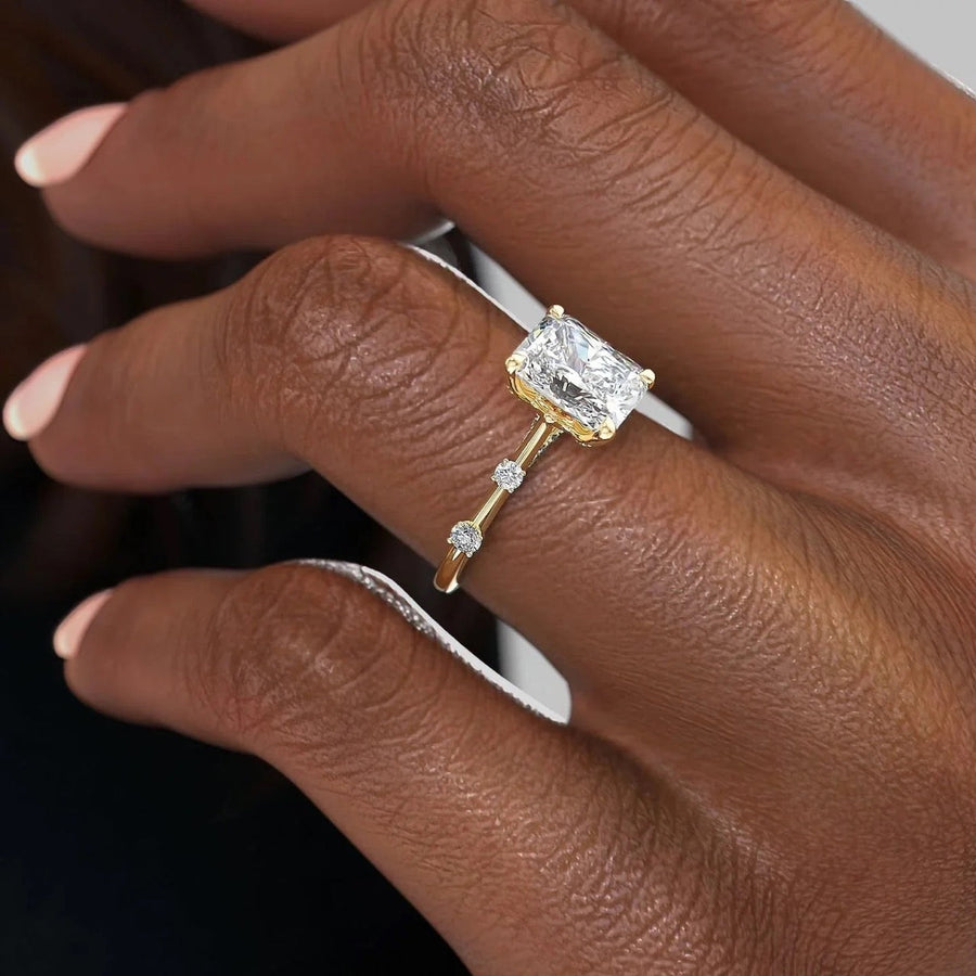 The Sasha Radiant Side Stone Moissanite Ring - KNT - Engagement Rings, Wedding Bands & Fine Jewelry