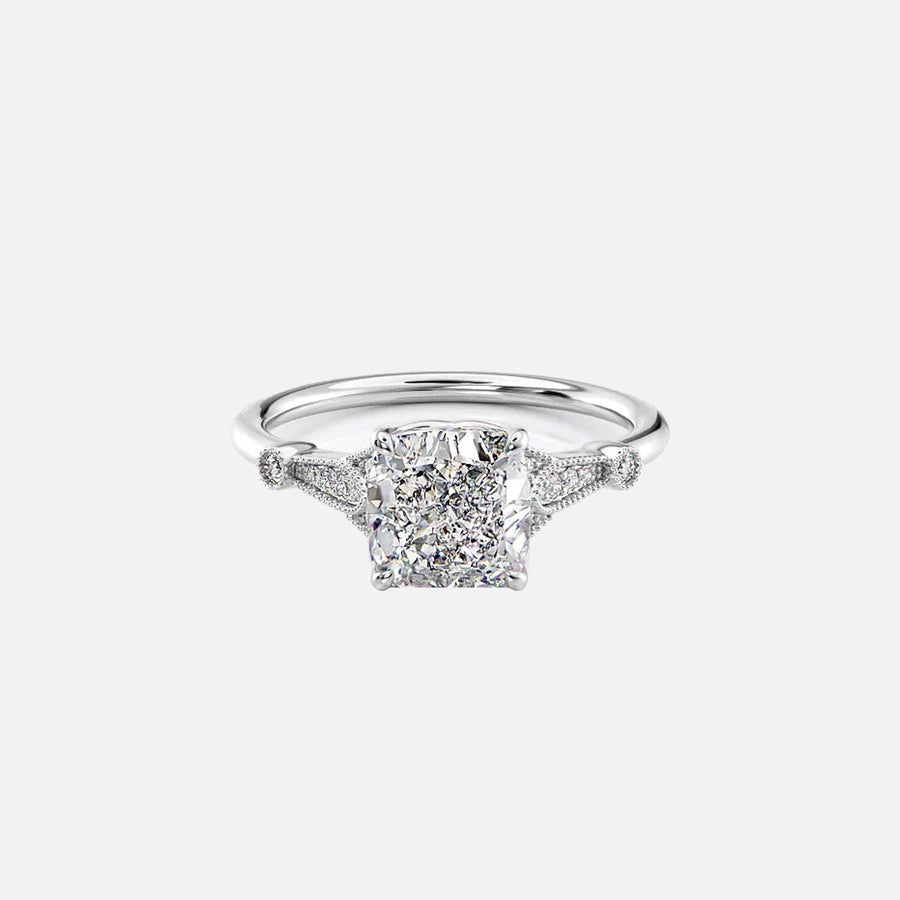 The Sharon Cushion Side Stone Moissanite Ring - KNT - Engagement Rings, Wedding Bands & Fine Jewelry