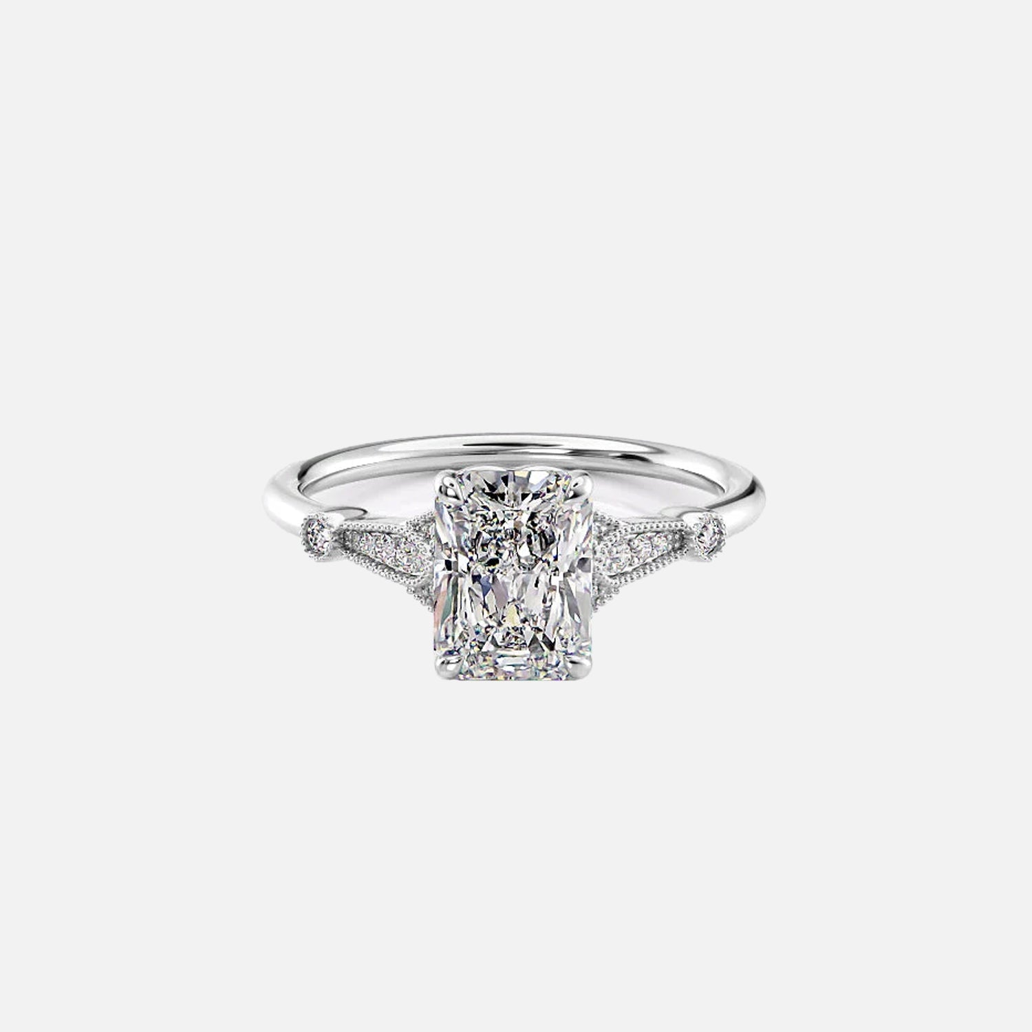 The Sharon Radiant Side Stone Moissanite Ring - KNT - Engagement Rings, Wedding Bands & Fine Jewelry
