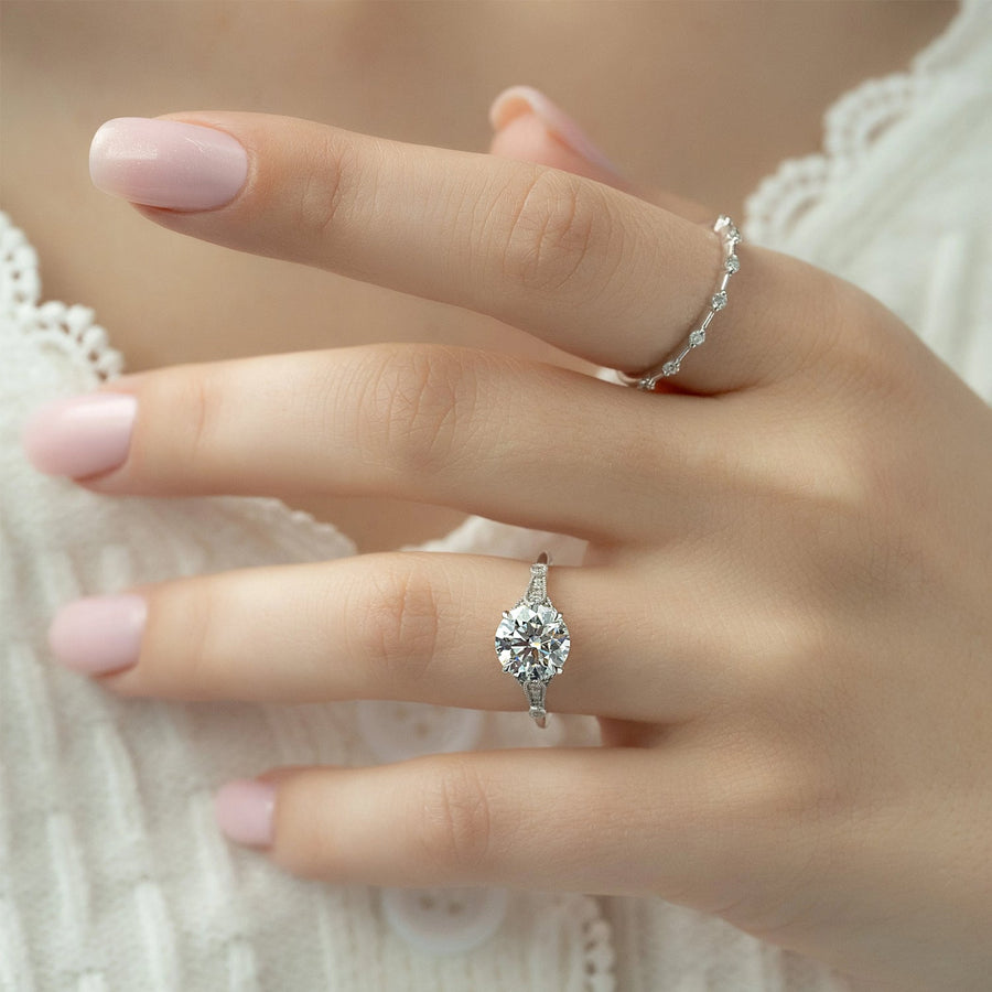 The Sharon Round Side Stone Moissanite Ring - KNT - Engagement Rings, Wedding Bands & Fine Jewelry