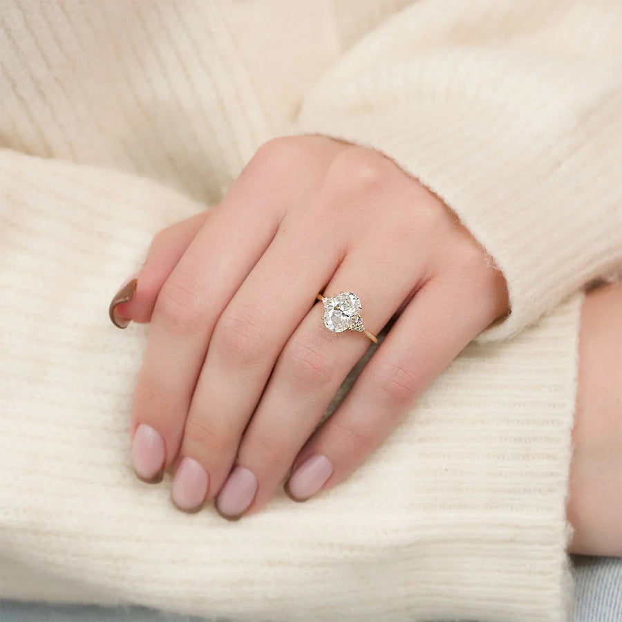 The Side Stone Catharina Oval Solitaire Moissanite Ring - KNT - Engagement Rings, Wedding Bands & Fine Jewelry