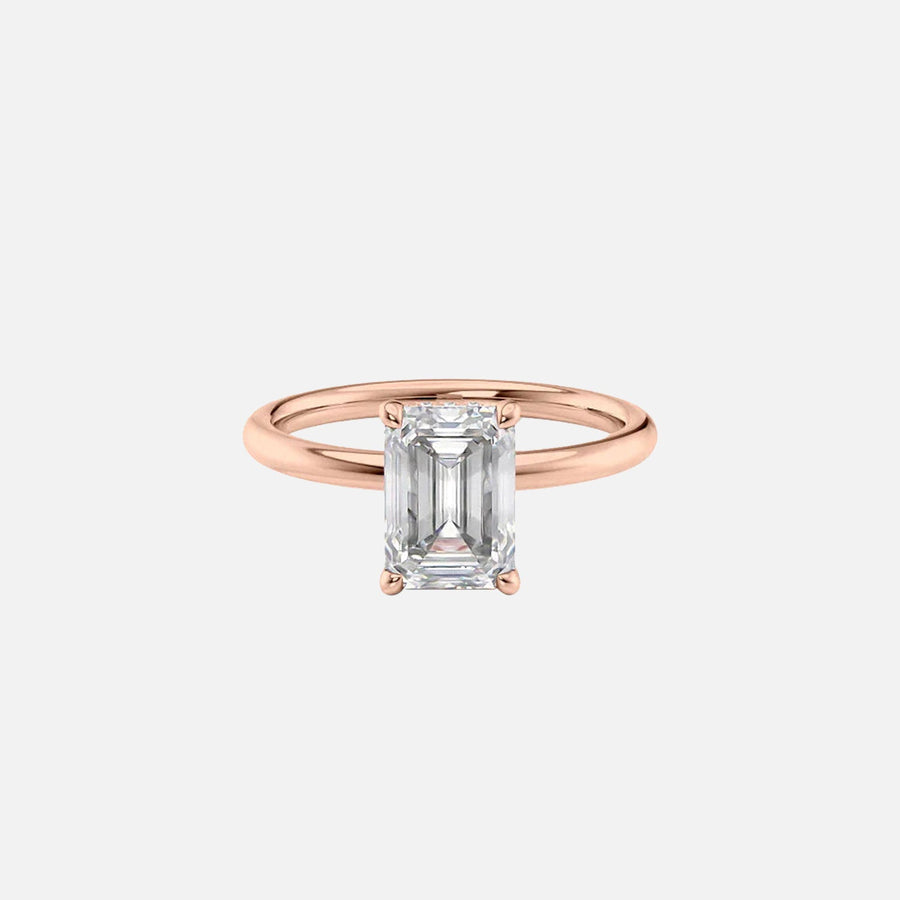  The Solitaire Alex Emerald Moissanite Ring 14k Rose Gold 001