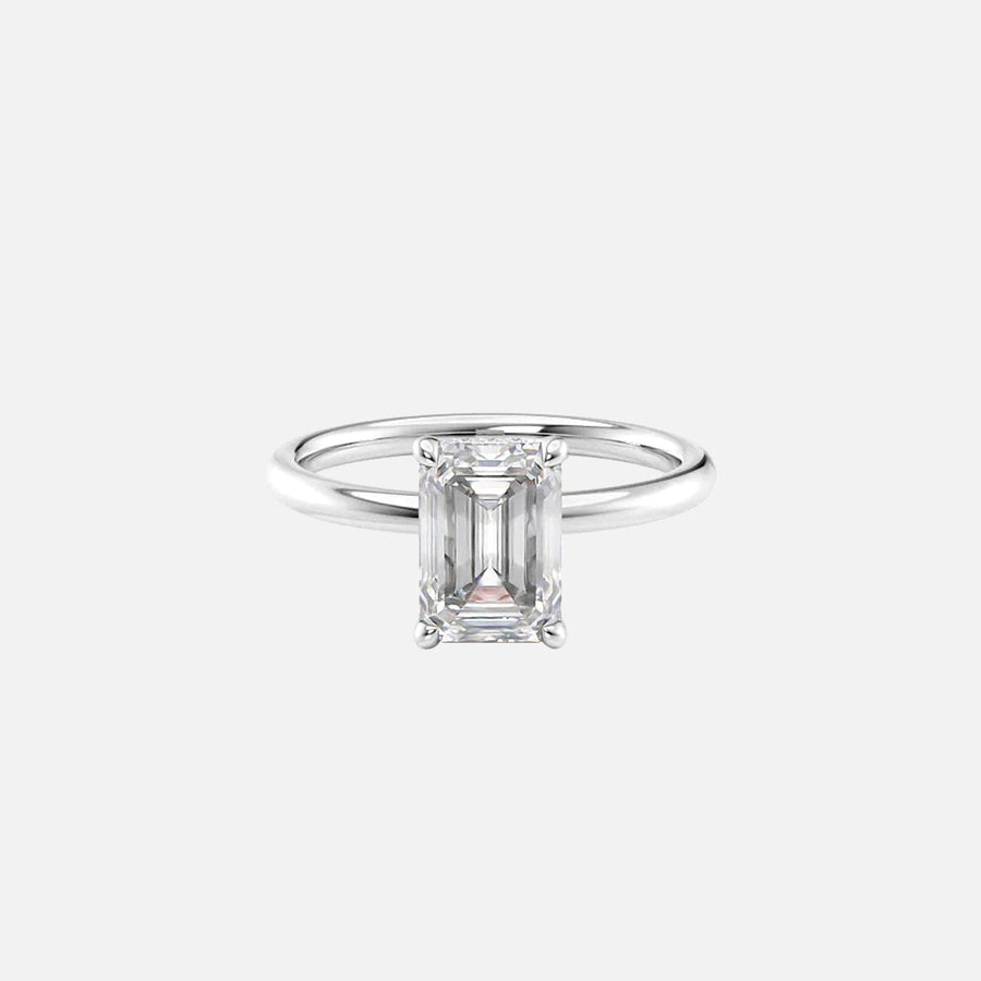  The Solitaire Alex Emerald Moissanite Ring 14k White Gold 001