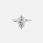  The Solitaire Crown Kamellie Marquise Moissanite Ring 14k White Gold 001