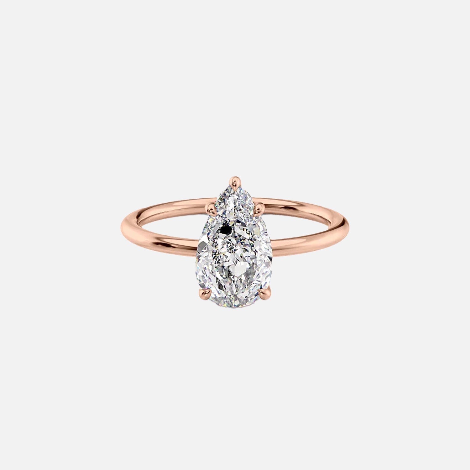  The Solitaire Crown Kamellie Pear Lab Diamond Ring 14k Rose Gold 001