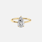  The Solitaire Crown Kamellie Pear Moissanite Ring 18k Yellow Gold 001