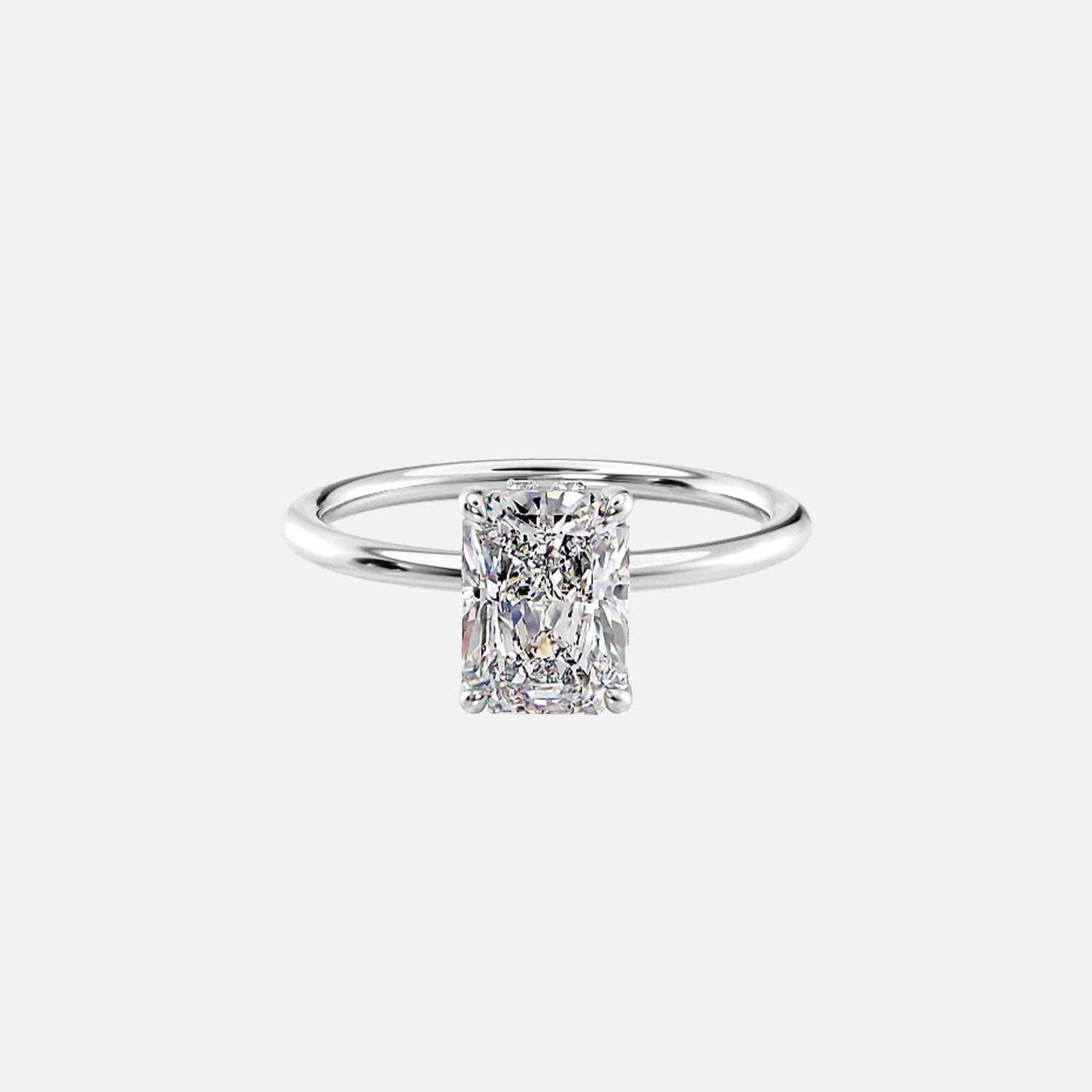  The Solitaire Crown Kamellie Radiant Moissanite Ring 14k White Gold 001