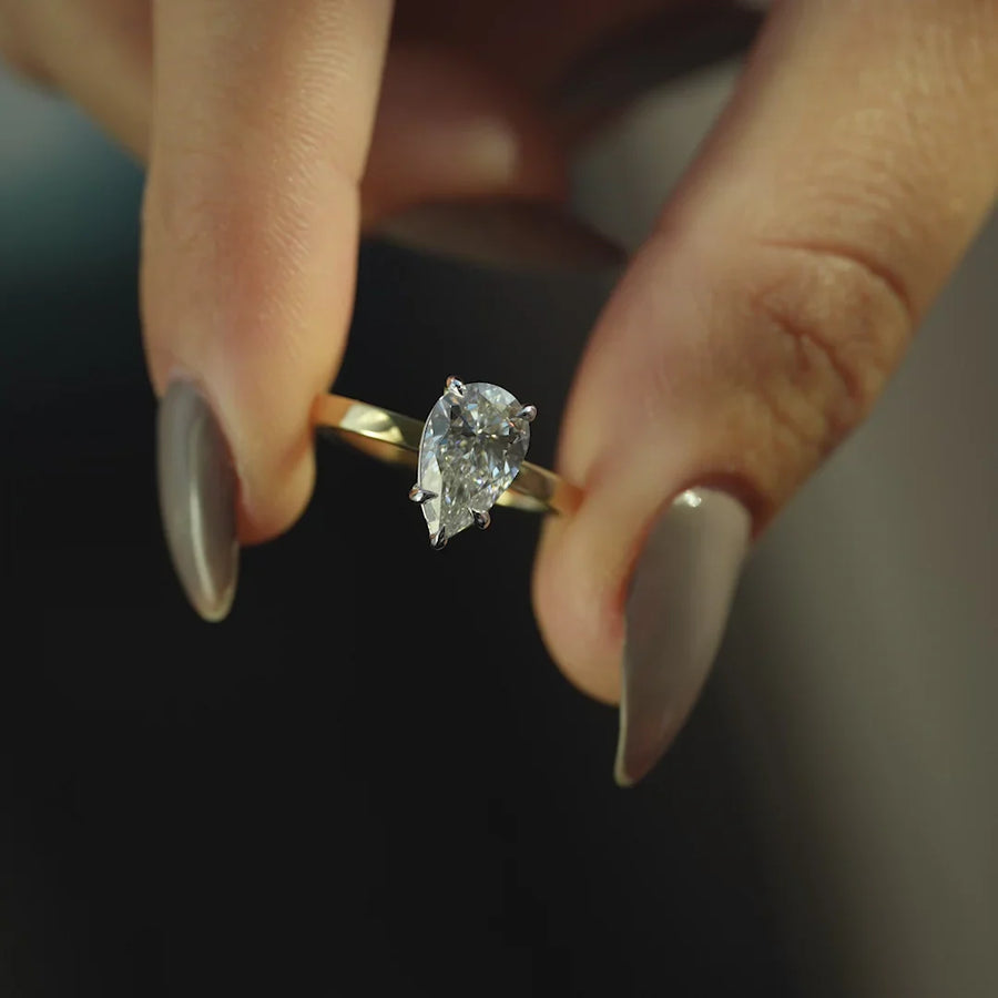  The Solitaire Eleanor Pear Moissanite Ring 18k Yellow Gold 003 Final