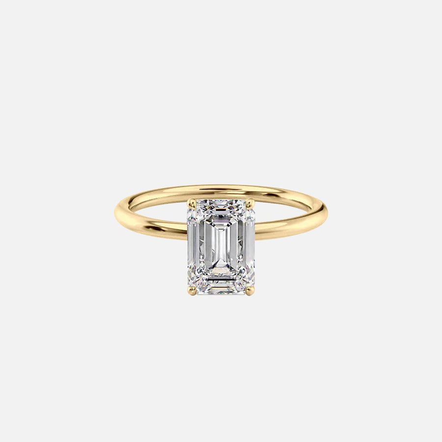 The Solitaire Lily Emerald Moissanite Ring 14k Yellow Gold 001