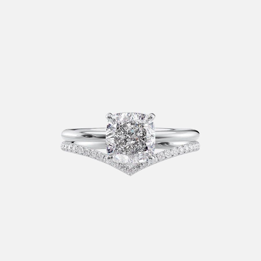  The Solitaire Low Profile Kamellie Cushion Moissanite Ring 18k White Gold 003